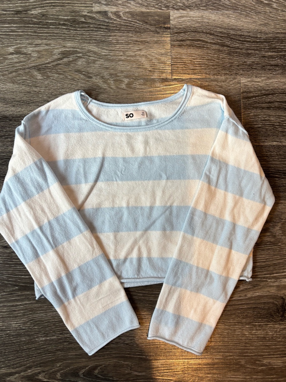 SO Women's Light Blue & White Striped Crop Top